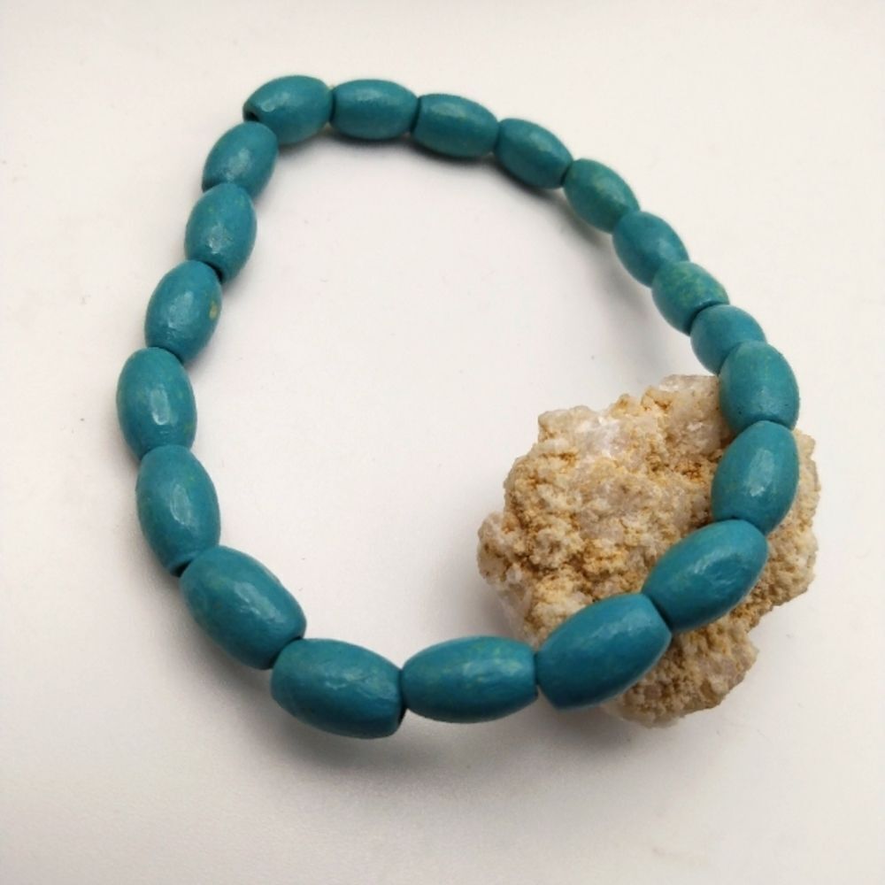 Blue tribal wooden beaded bracelet